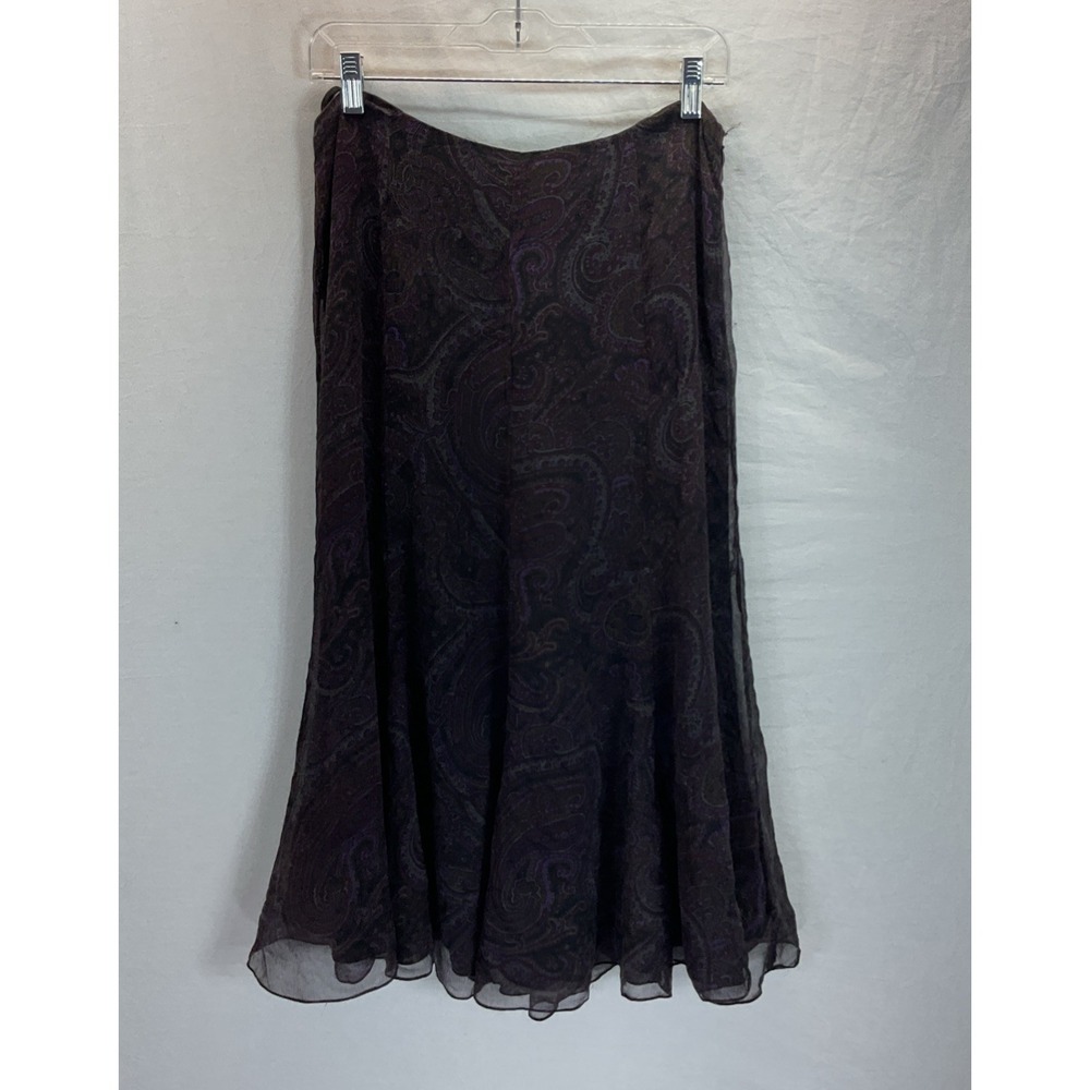 VTG Lauren Ralph Lauren silk black/ purple paisley chiffon flowy Maxi Skirt sz 6